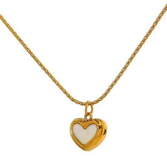 18K Gold Plated Mother of Pearl Shell Heart Necklace image 1