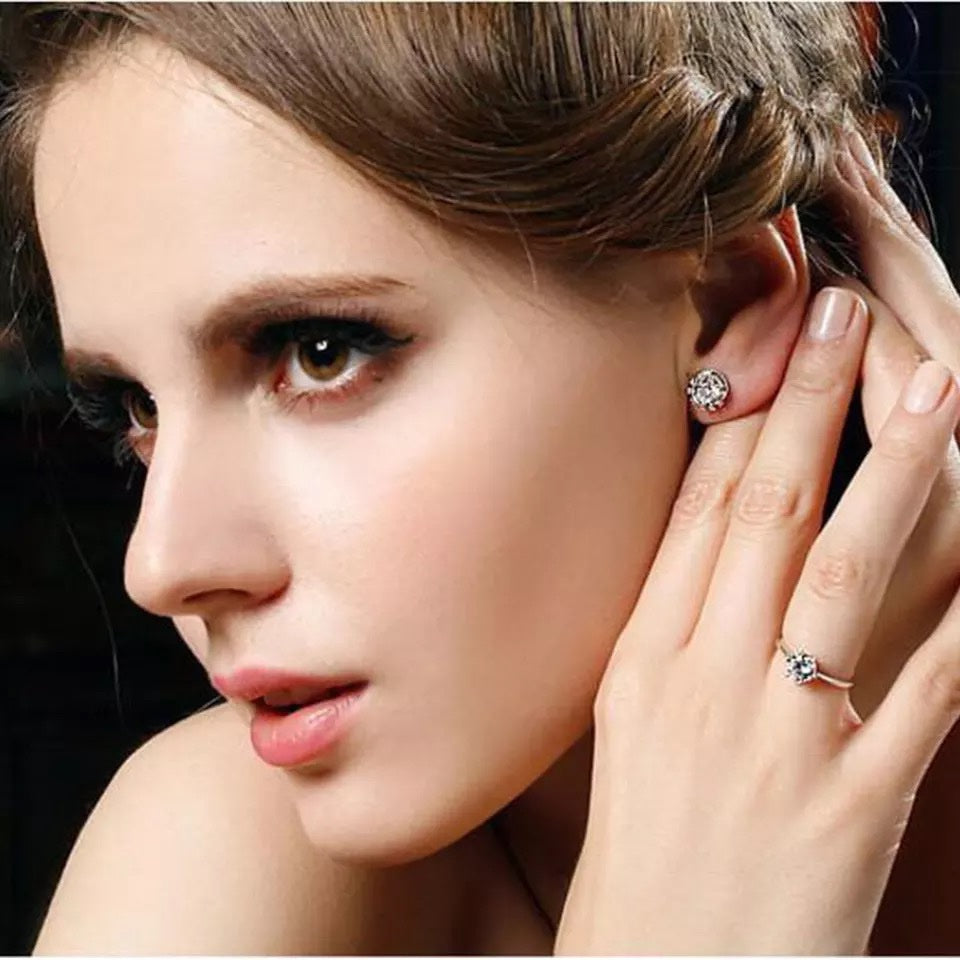 Classic Crystal Studs 925 Sterling Silver image 2