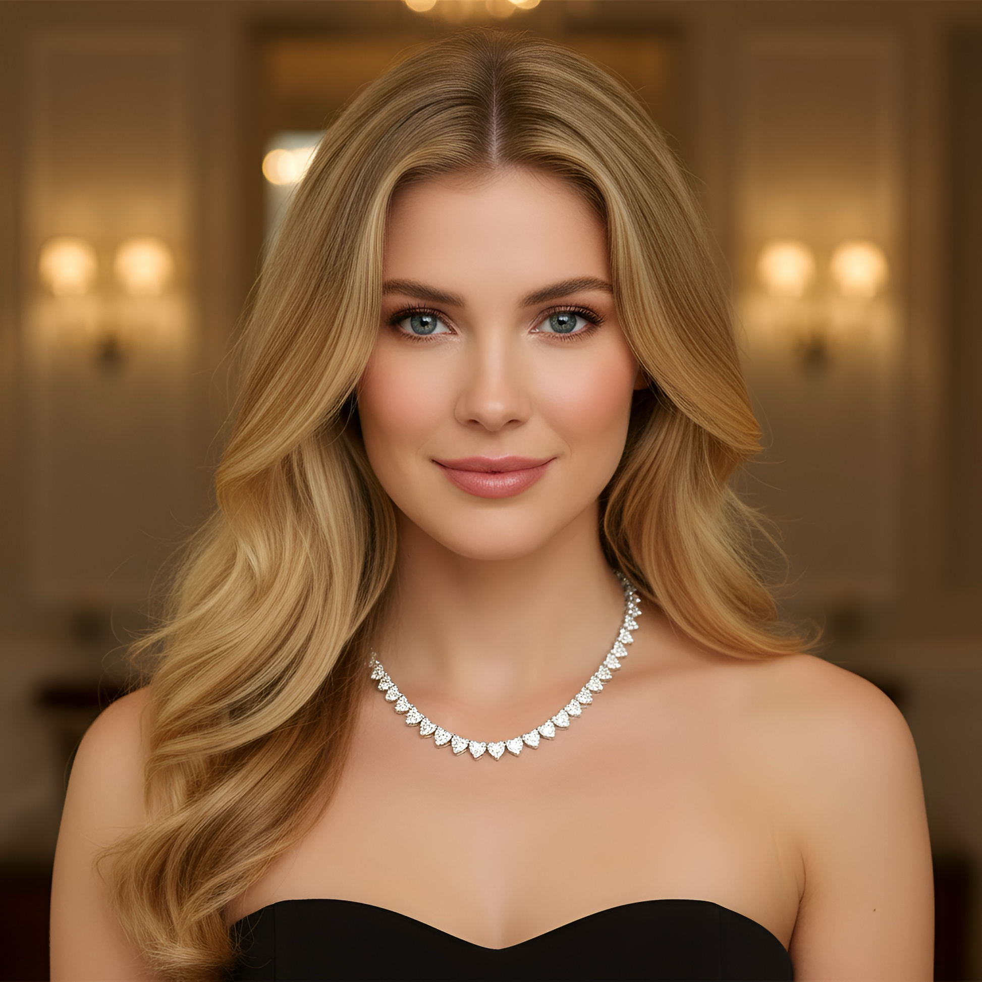Tennis Necklace Heart shaped Platinum Plated image 0