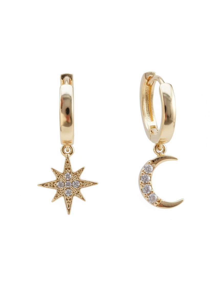 Moon and Stars Rose Gold Plated Sterling Silver image 1