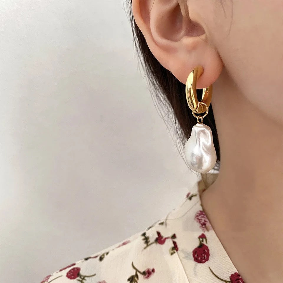 Pearl Hoop Statement Earrings image 2
