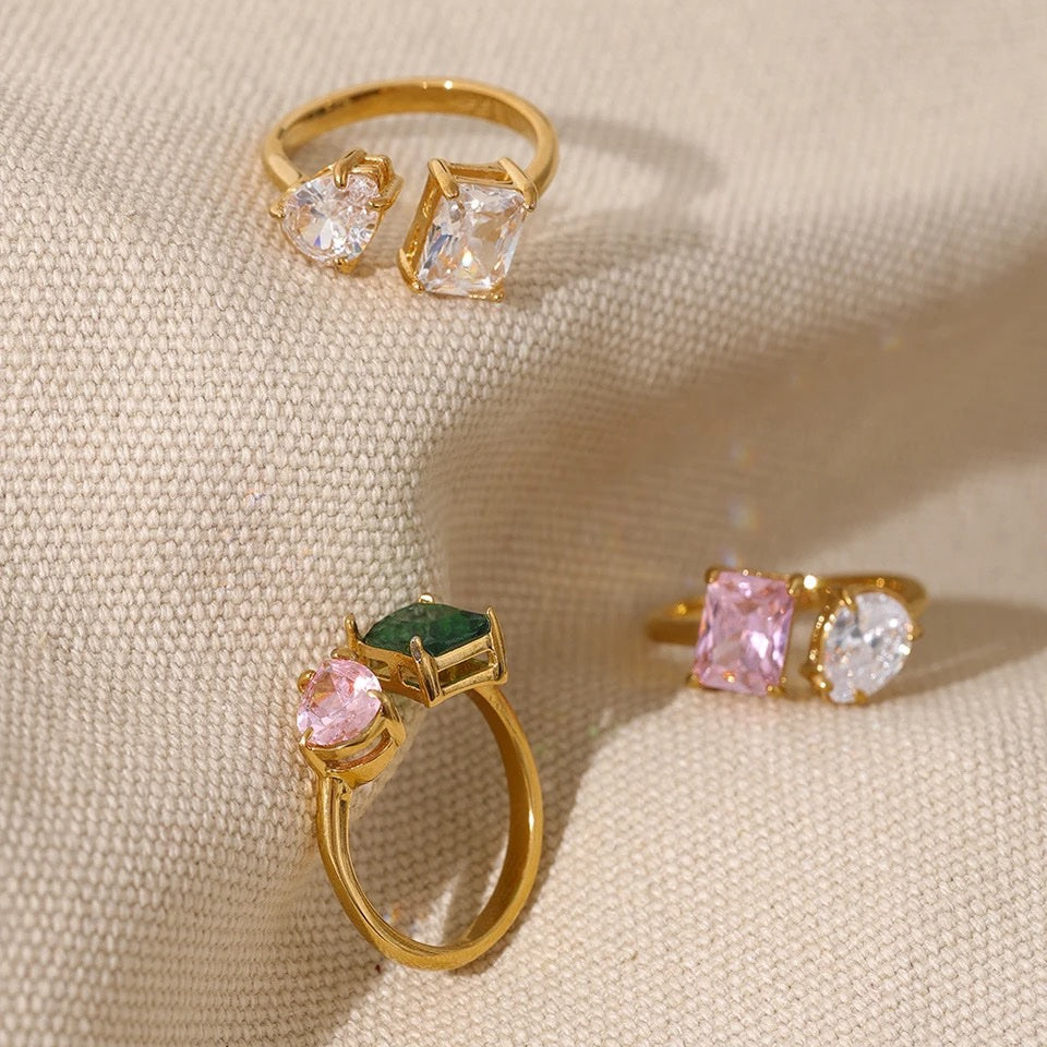 Crave Gold Plated Ring Pink and Green image 1