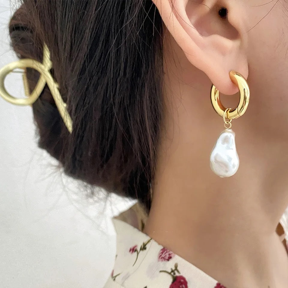 Pearl Hoop Statement Earrings image 1