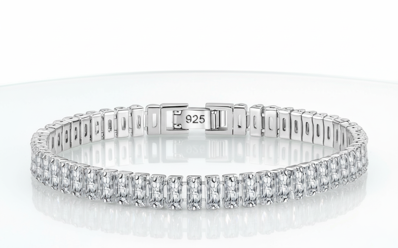 Tennis Bracelet Baguette Style 925 Sterling Silver image 2