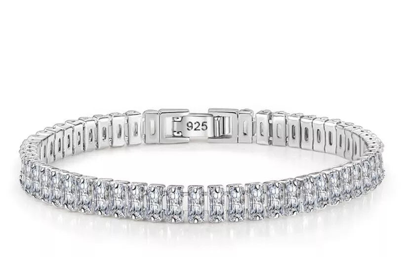 Tennis Bracelet Baguette Style 925 Sterling Silver image 1