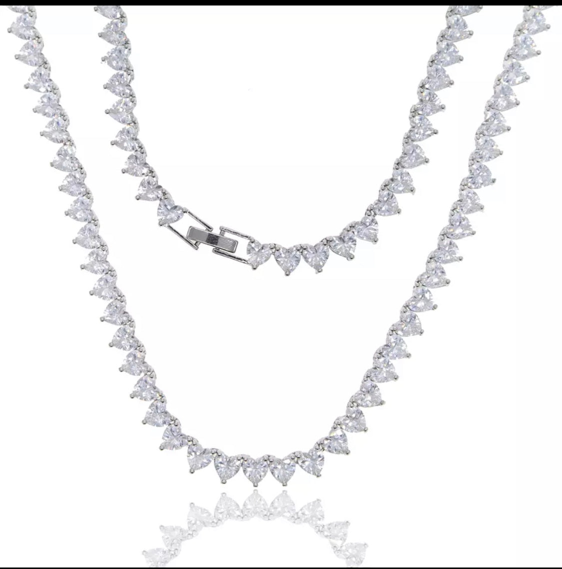 Tennis Necklace Heart shaped Platinum Plated image 3