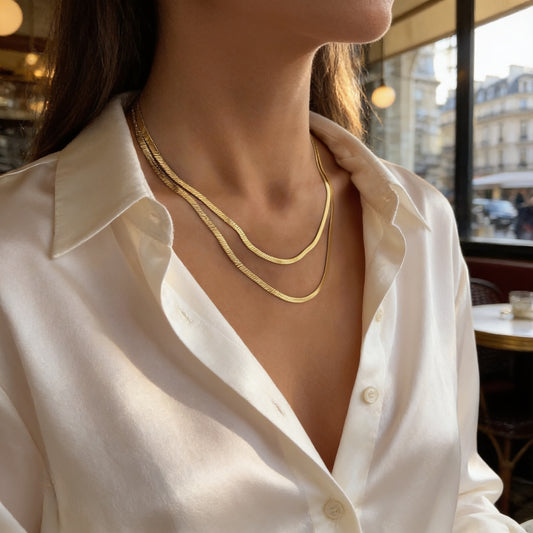 Luxe Gold Plated Herringbone Necklace