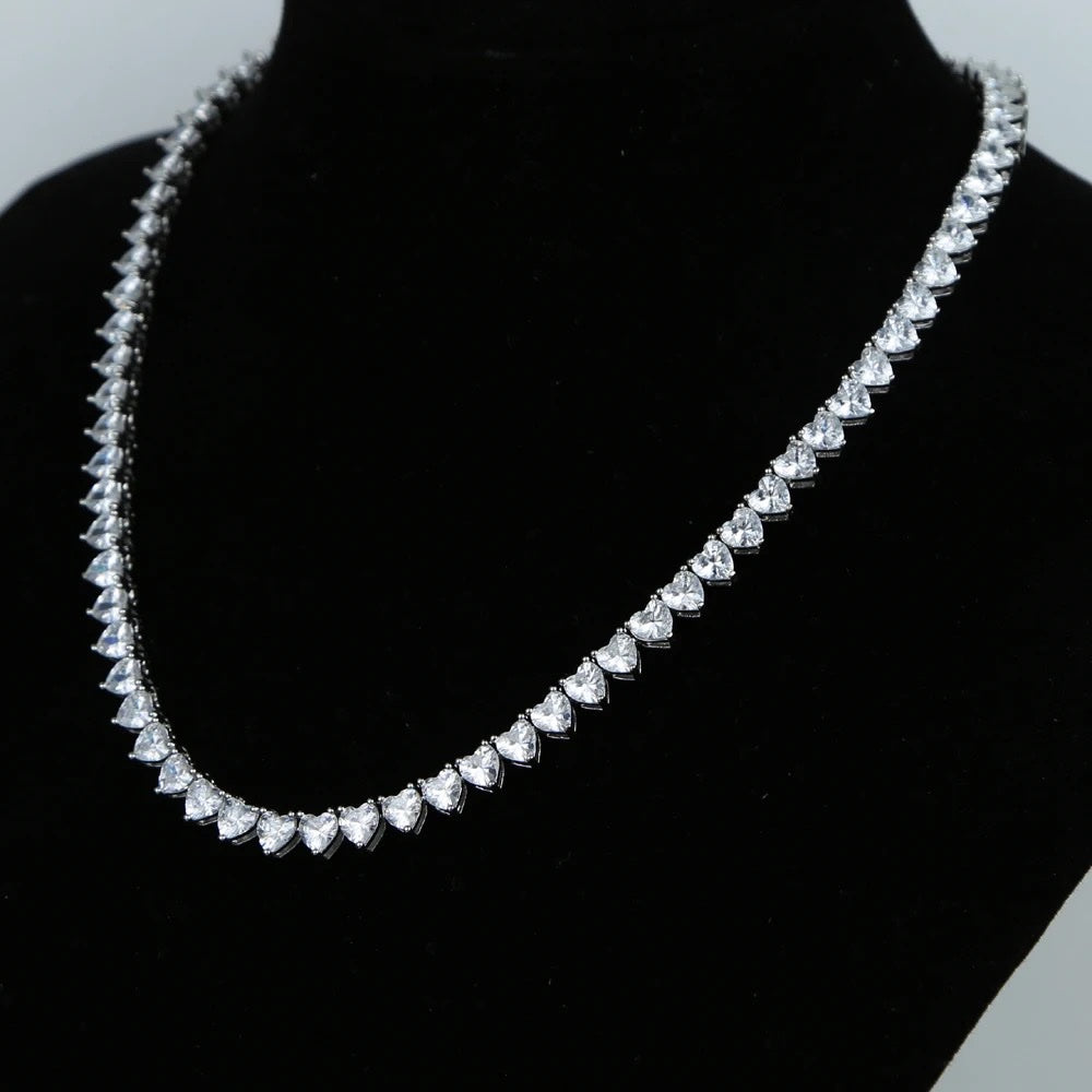 Tennis Necklace Heart shaped Platinum Plated image 6