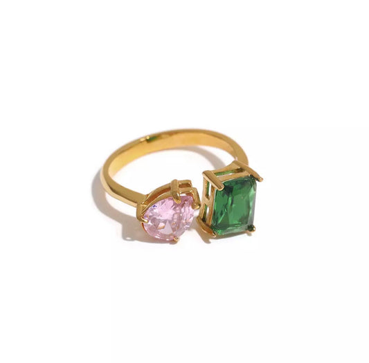 Crave Gold Plated Ring Pink and Green image 0
