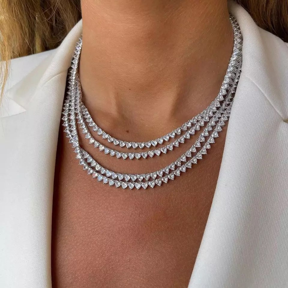 Tennis Necklace Heart shaped Platinum Plated image 5