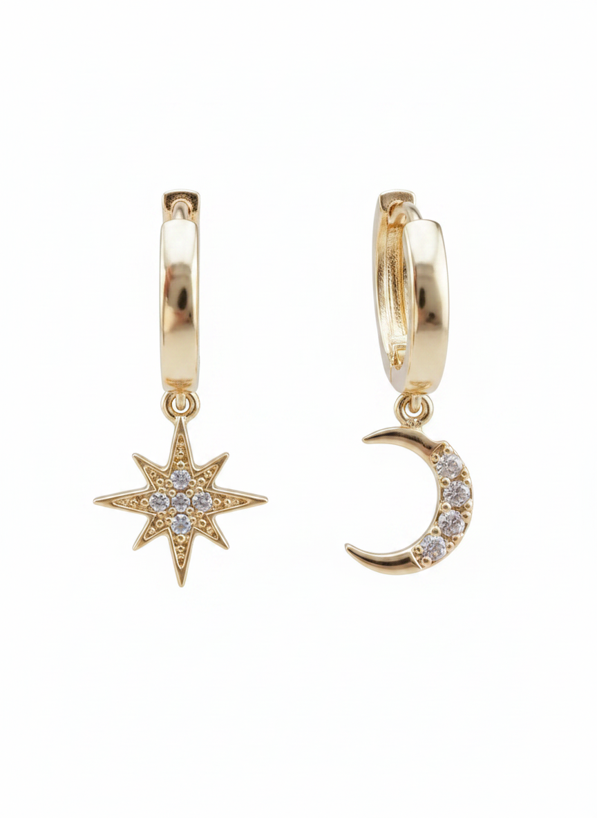 Moon and Stars Rose Gold Plated Sterling Silver image 0