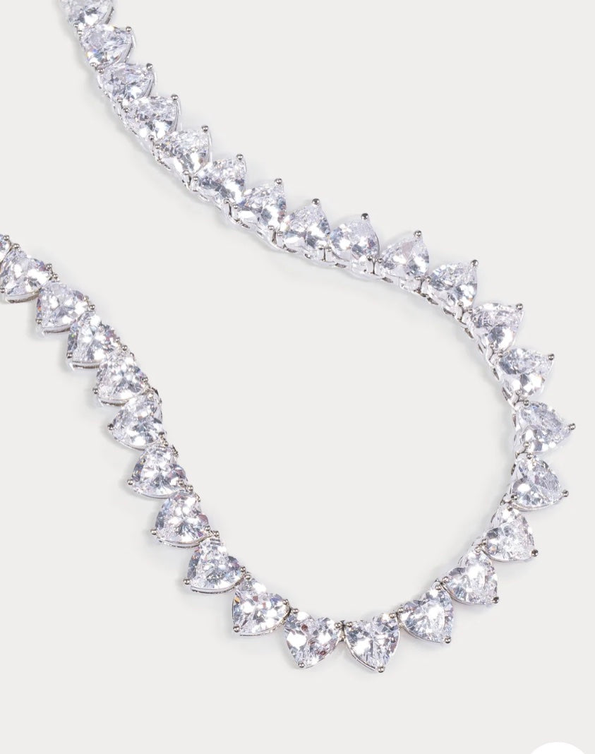 Tennis Necklace Heart shaped Platinum Plated image 4